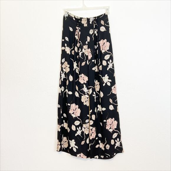 NWT Lost + Wander Mojo Floral Wide Leg Pants Black Pink Small - Picture 1 of 10